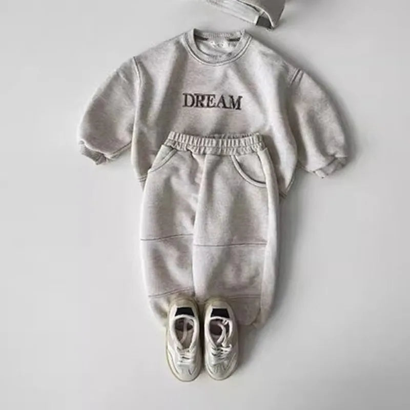 Baby Toddler Boys Girls 2Pcs Dream Casual Long Sleeve Top + Pants Jogger Suit Set Letter Print Outfit