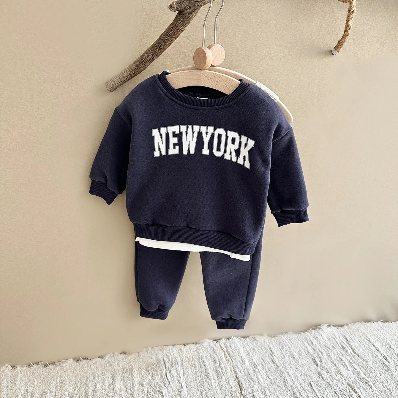 Baby Toddler Boys Girls 2Pcs New York Jogger Set Long Sleeve Print Letter Crewneck Top + Pants Outfit