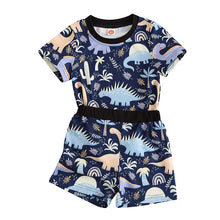 Load image into Gallery viewer, Toddler Baby Boy 2Pcs Dinosaur Print Short Sleeve Crewneck Top with Shorts Set Outfit
