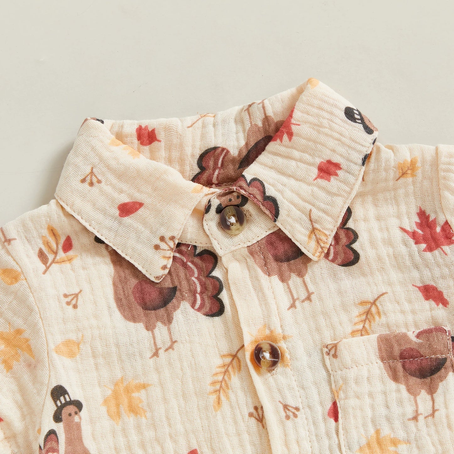 Baby Toddler Boys 2Pcs Thanksgiving Outfit Turkey Short Sleeve Button-up Shirt Elastic Waist Shorts Set