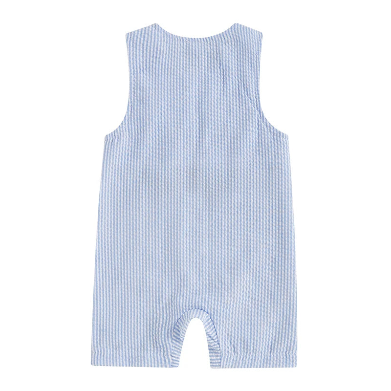 Baby Boys Jumpsuit Sleeveless Crew Neck Striped Embroidery Golf Cart Summer Romper