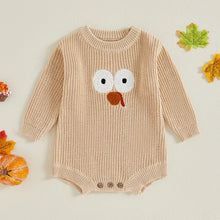 Load image into Gallery viewer, Baby Toddler Girls Boys Thanksgiving Knit Romper Turkey Embroidery Long Sleeves Round Neck Sweater Jumpsuit
