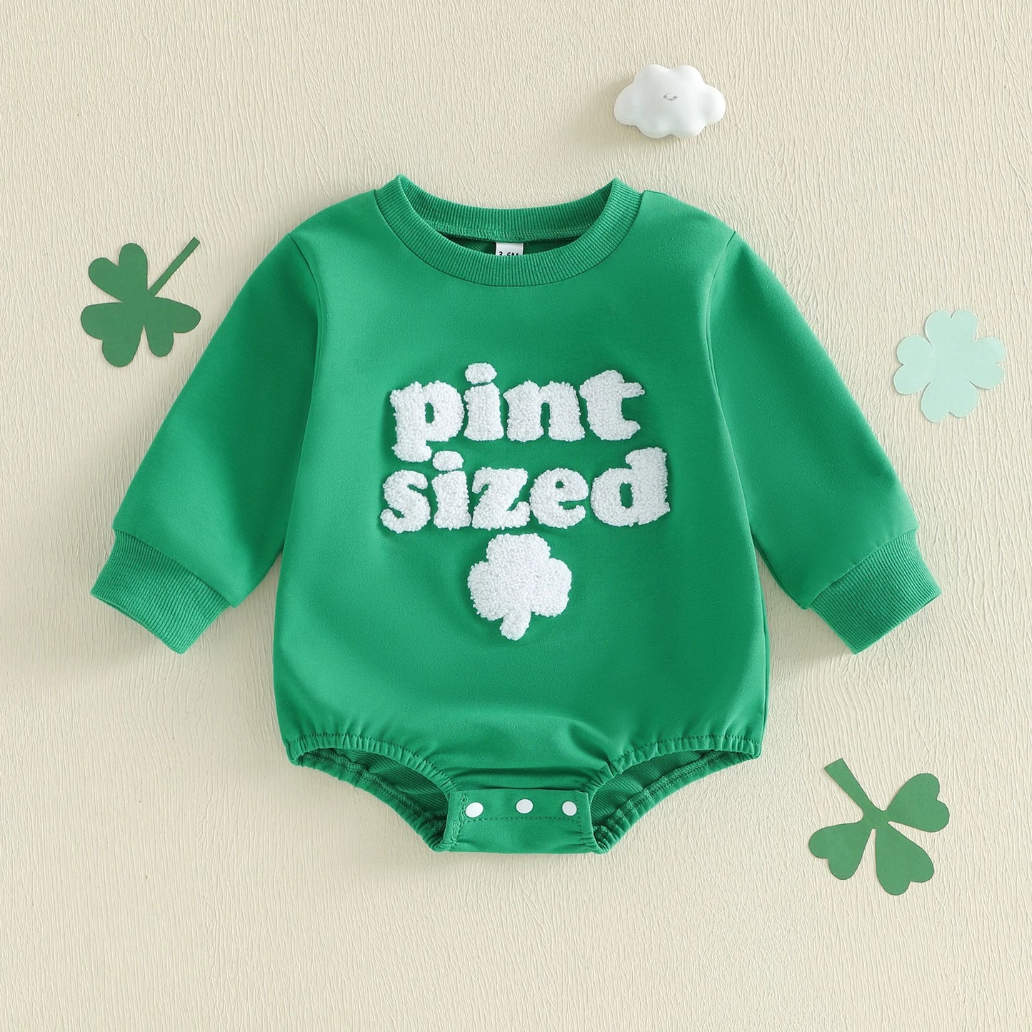 Baby Girls Boys Bubble Romper Wee Bit Irish / Pint Sized St. Patrick's Day Clothes Letter Clover Embroidery Long Sleeve Bodysuit Jumpsuit