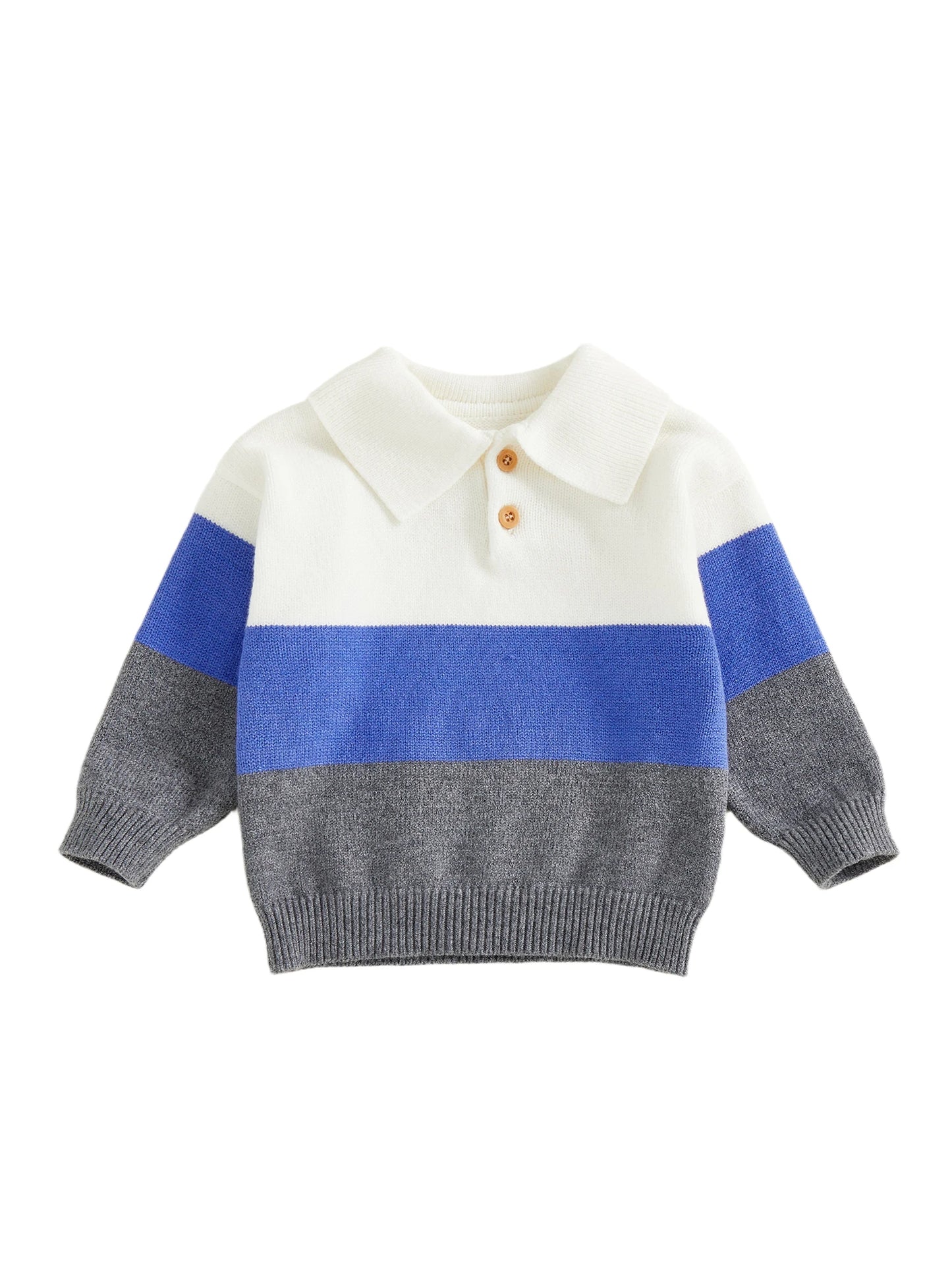 Baby Toddler Boy Sweater Lapel Collar Long Sleeve Patchwork Upper Button Down Pullover Warm Knit Tops