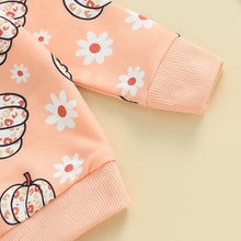 Load image into Gallery viewer, Baby Toddler Girl 2 Pcs Flower Pumpkin Print Long Sleeve Top Halloween Pink Long Pants Outfit Set
