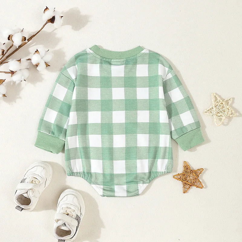 Baby Girls Boys Sweatshirts Rompers Plaid Checker Long Sleeve Toddler Fall Bodysuits Jumpsuits