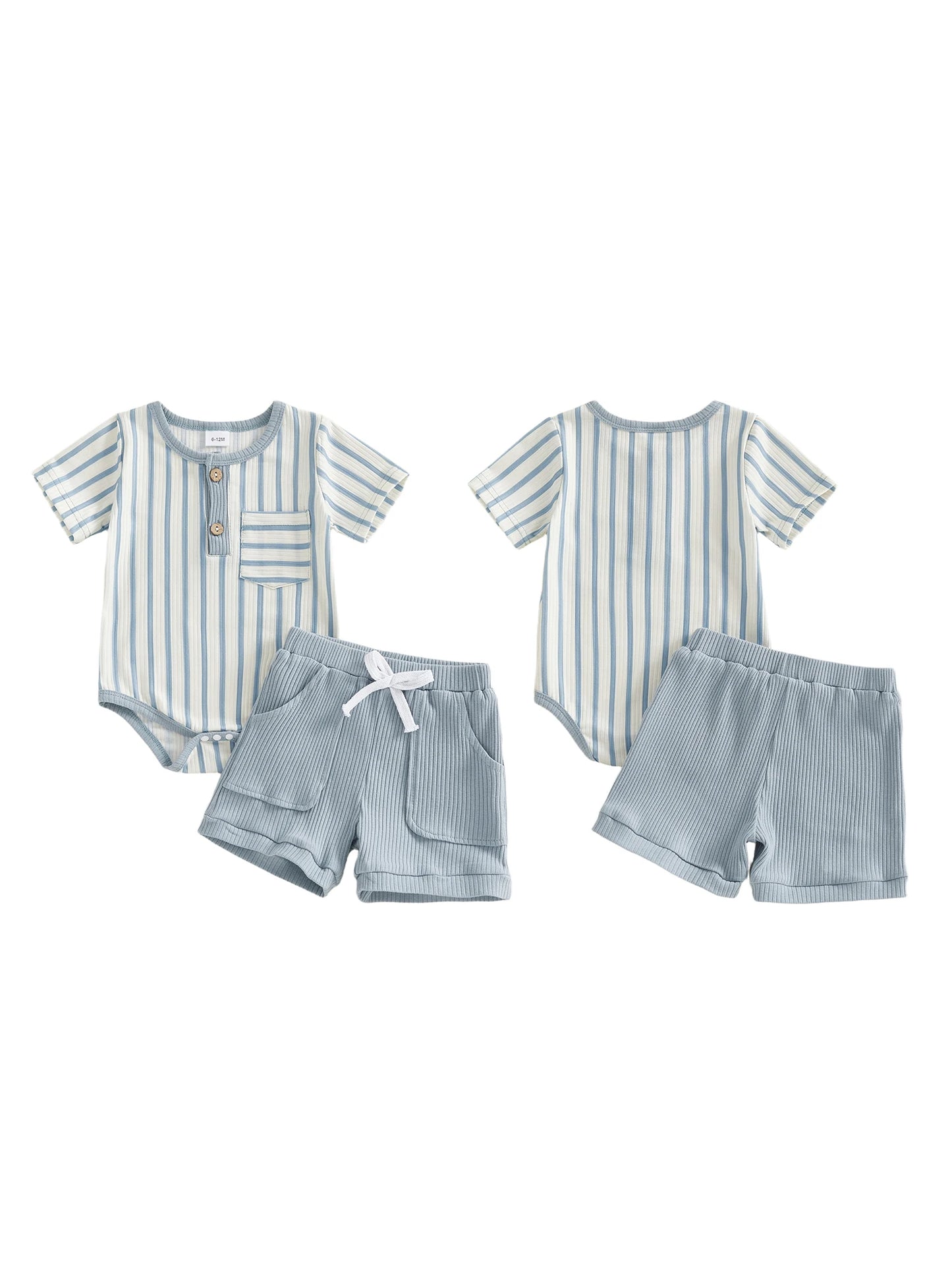 Baby Toddler Boys 2Pcs Summer Outfits Short Sleeve Stripes Print Romper Shorts Set