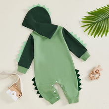 Load image into Gallery viewer, Baby Boys Romper Hooded Dinosaur Shaped Contrast Color Long Sleeve Fall Bodysuit Jumpsuit
