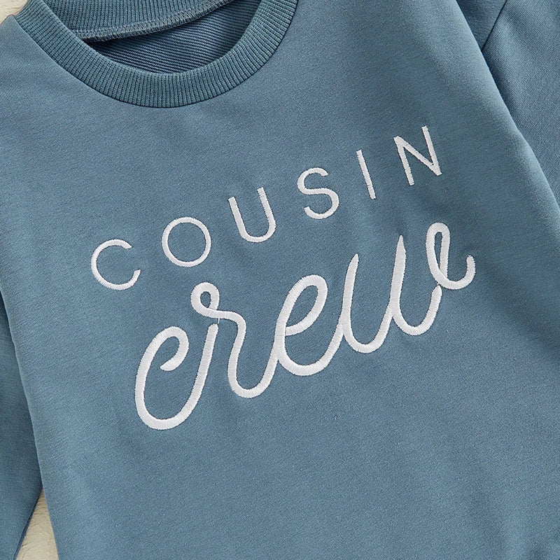 Baby Girl Boy Cousin Crew Romper Letter Embroidery Baby Long Sleeve Jumpsuit Cute Matching Family Clothes