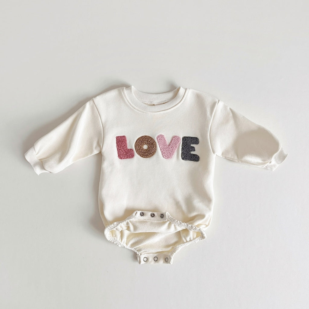 Love Embroidery Girl Bodysuit Romper