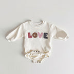Love Embroidery Girl Bodysuit Romper