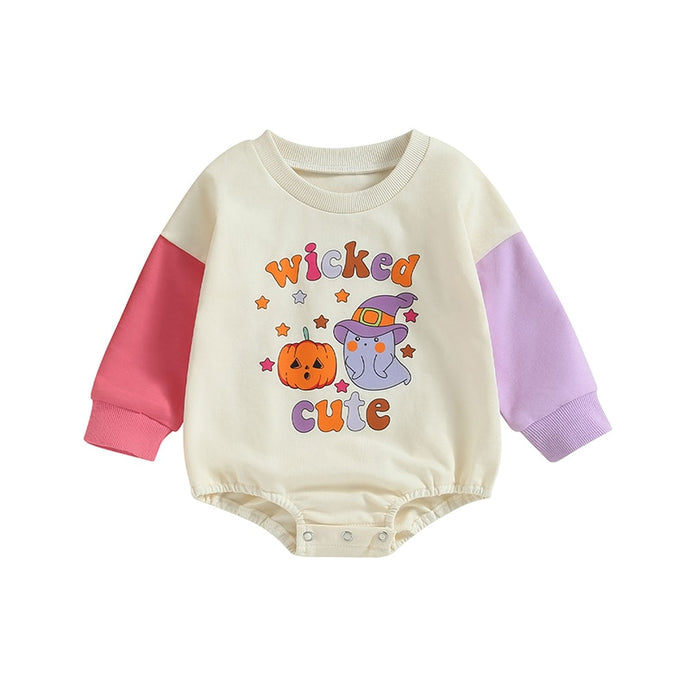 Baby Girls Boys Long Sleeve Bodysuit Halloween Hello Pumpkin Wicked Cute Basic Witch Print Romper