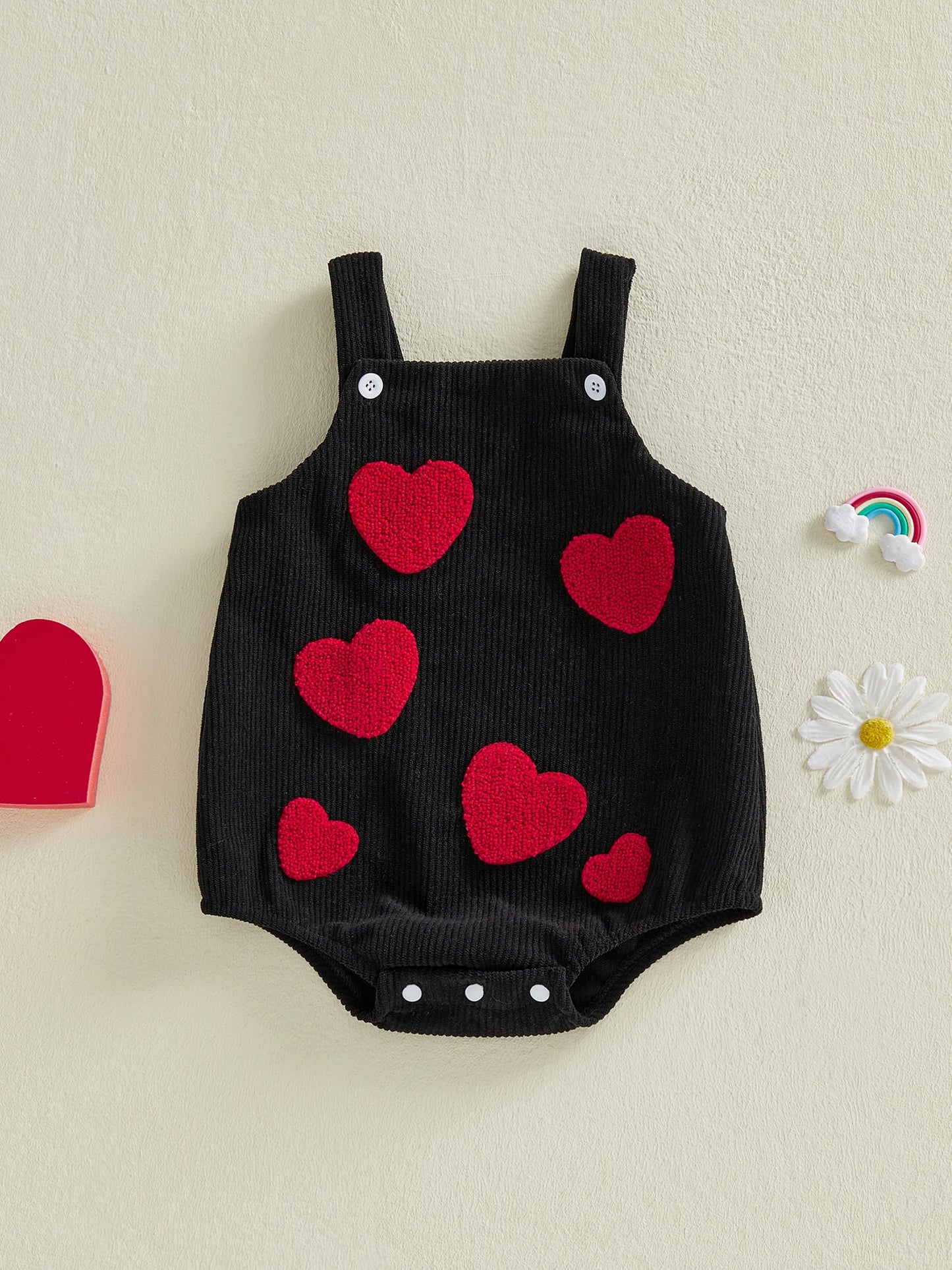 Baby Boys Girls Corduroy Romper Fashionable Heart Embroidery Sleeveless Square Neck Jumpsuit Overalls