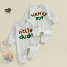 Load image into Gallery viewer, Baby Boys Mama&#39;s Boy / Little Dude Fall Romper Letter Embroidery Long Sleeve Crew Neck Full Length Jumpsuit
