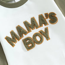 Load image into Gallery viewer, Baby Boy Bubble Romper Letter Mama&#39;s Boy Long Sleeve Crewneck Jumpsuit
