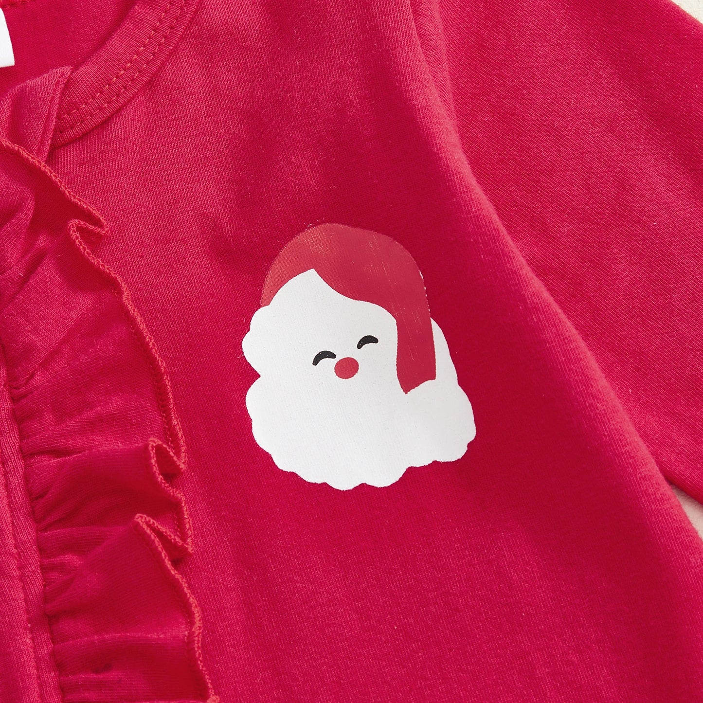 Baby Girl Bell Bottom Romper Fashionable Santa Claus Print Ho Ho Ho Bottom Round Neck Long Sleeve Ruffled Jumpsuit
