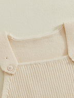 Baby Boys Girls Knit Jumpsuit Sleeveless Square Neck Solid Color Rompers Overalls