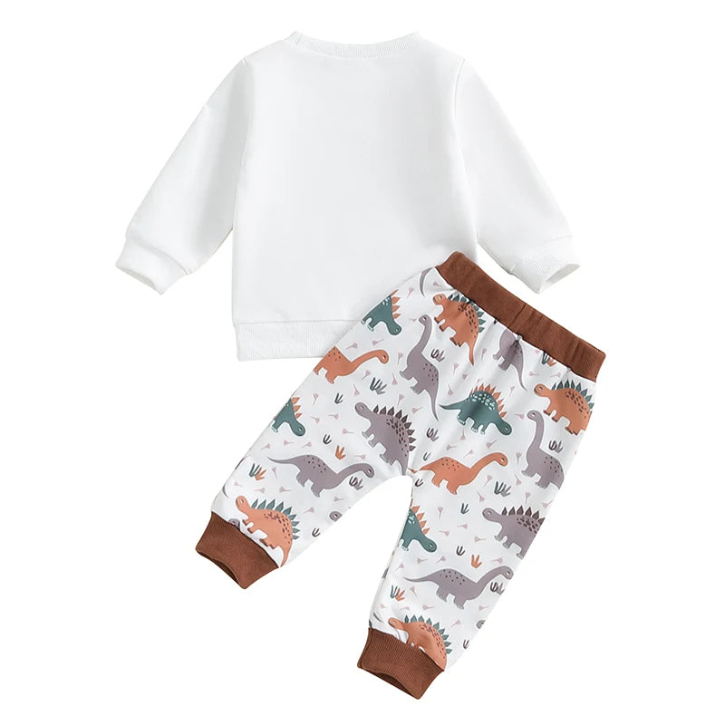 Baby Toddler Boys 2Pcs Mama's Boy Fall Outfit Letter Print Long Sleeve Top and Dinosaur Print Long Pants Set