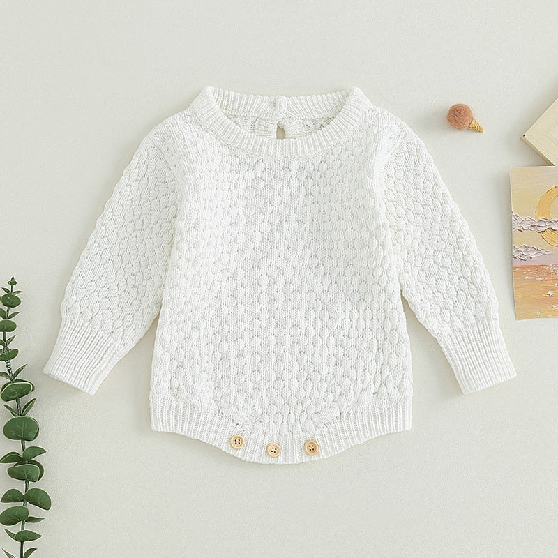 Baby Boy Girl Fall Long Sleeve Jumpsuit Solid Color Knitted Sweater Bodysuit Romper