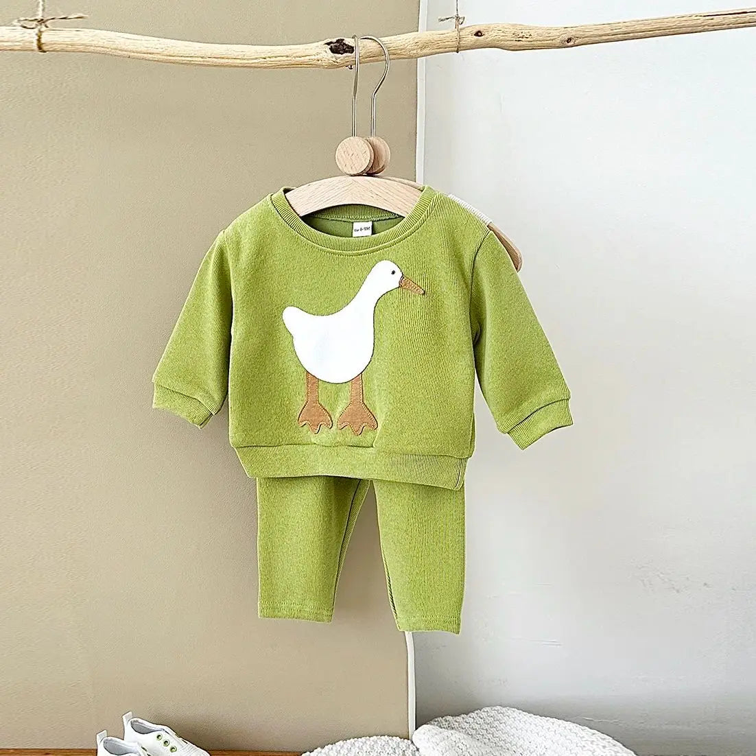 Baby Toddler Boys Girls 2Pcs Cotton Jogger Set Animal Goose Bear Pullover Crewneck Top + Pants Outfit