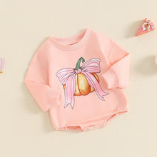 Load image into Gallery viewer, Baby Girls Romper Fall Long Sleeve Crew Neck Pumpkin Bow Print Bodysuit
