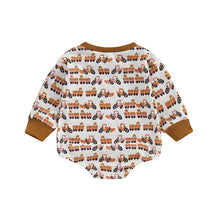 Load image into Gallery viewer, Baby Boy Romper Long Sleeve Crew Neck Tractor Pumpkin Print Fall Bodysuit
