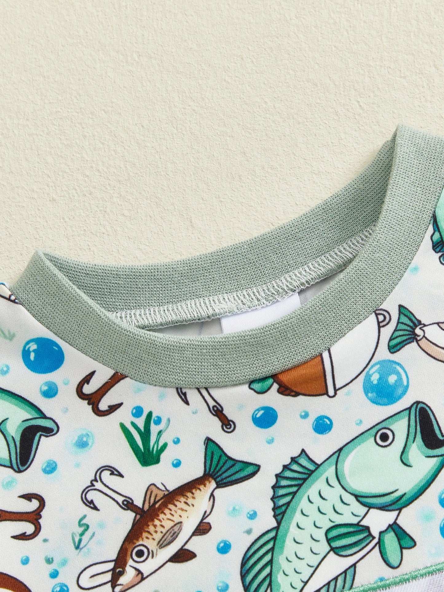 Baby Boy Daddy's Buddy / Boy Romper Adorable Fish Print Letter Embroidery Short Sleeve Round Neck Jumpsuit