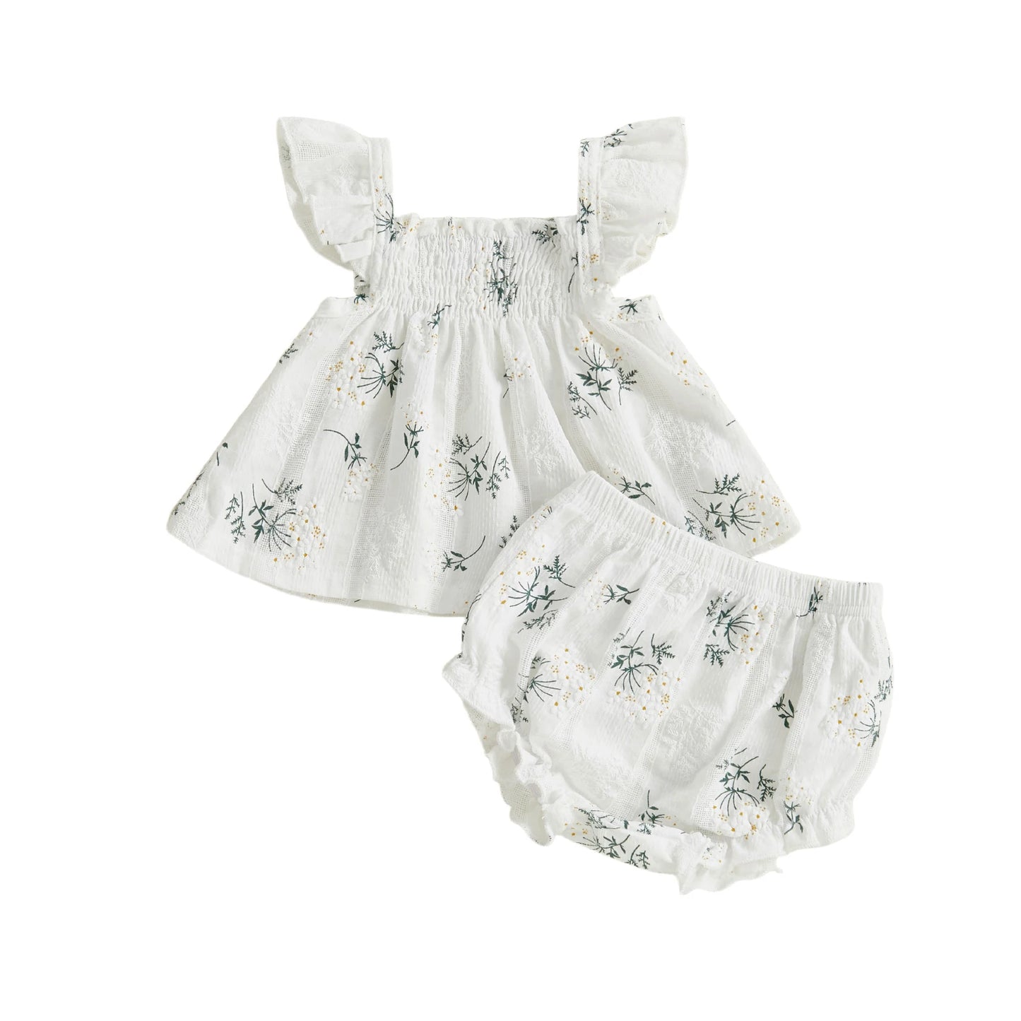 Baby Toddler Girl 2Pcs Summer Outfit Flower Flying Sleeve Ruffle Tank Top and Shorts Bloomers 2 Piece Casual Set