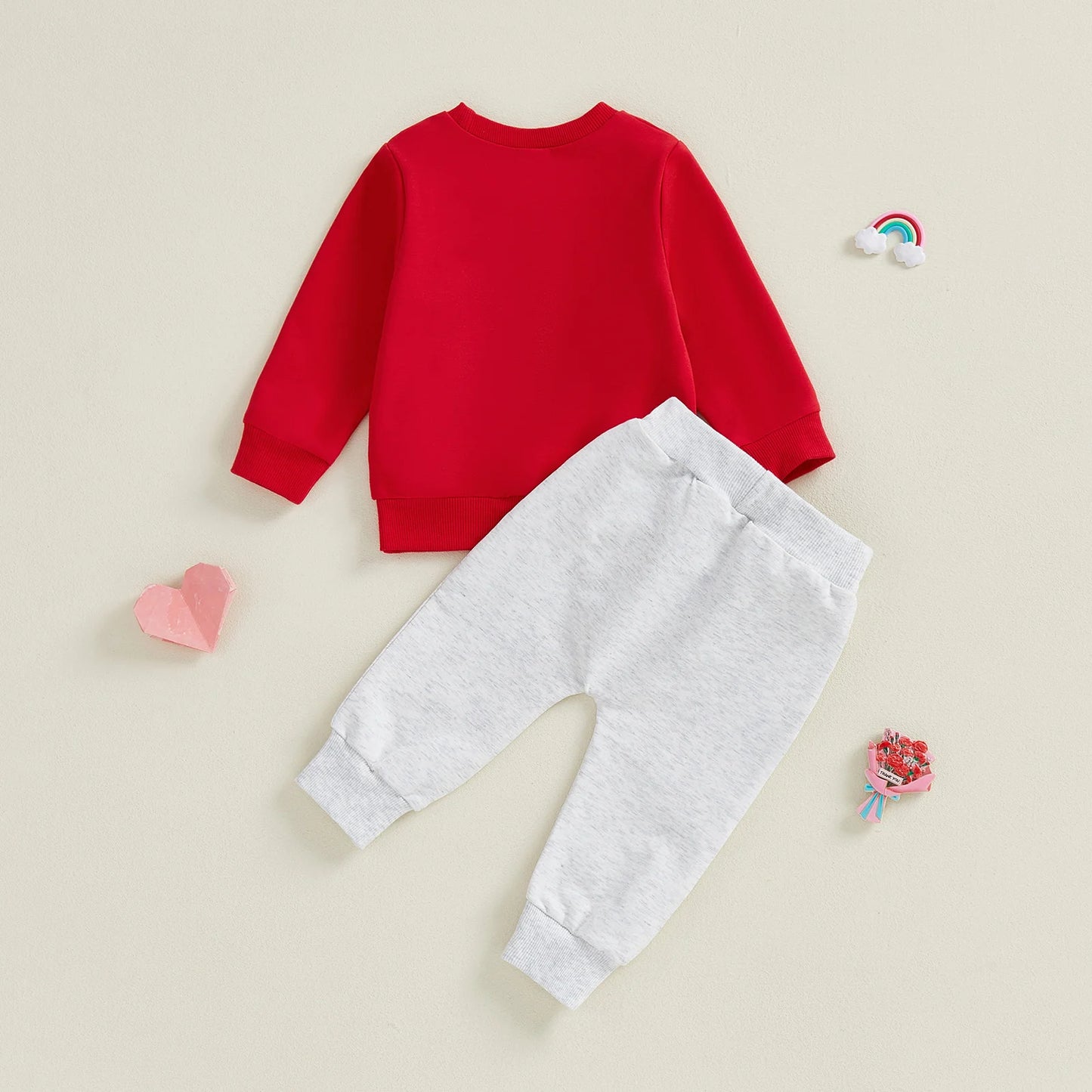 Baby Toddler Girls Boys 2Pcs Valentines Day Outfit Daddy's / Mama's Valentine Heart Letter Long Sleeve Top and Solid Joggers 2 Piece Jogger Set