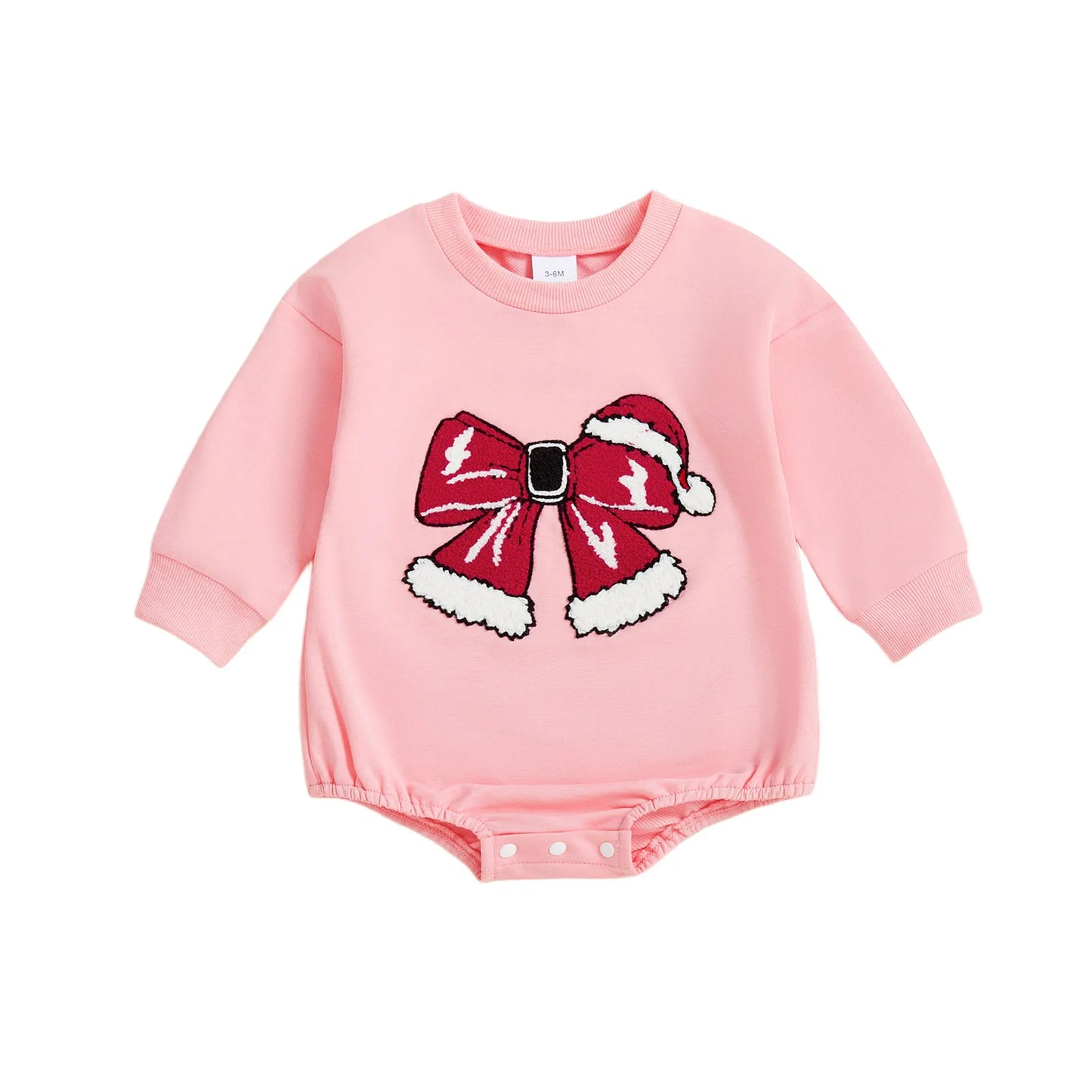 Baby Girl Christmas Romper Bow Embroidered Crewneck Long Sleeve Top Jumpsuit Cute Winter Fall Clothes