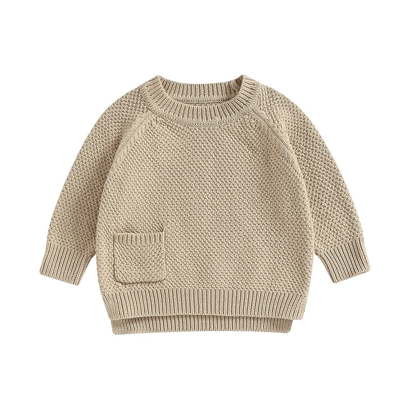 Baby Boy Girl Knitted Sweater Warm Long Sleeve Pullover with Pocket Autumn Knitwear