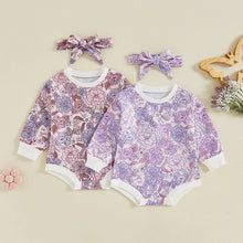 Load image into Gallery viewer, Baby Girls 2Pcs Autumn Casual Romper Long Sleeve O Neck Flower Print Romper with Headband Set
