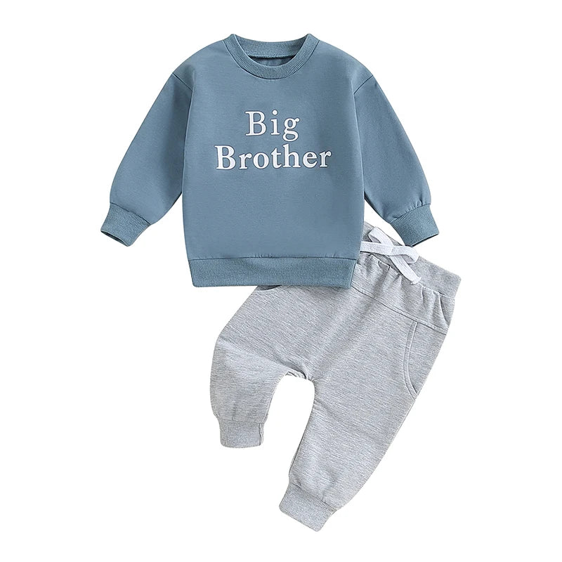 Toddler Kids Boys 2Pcs Big Brother Fall Outfit Letter Print Long Sleeve Crewneck Top and Long Pants Set