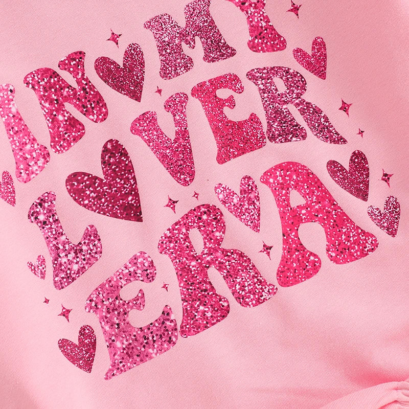 Baby Girls In My Lover Era Valentine's Day Romper Letter Heart Print O-Neck Long Sleeve Bubble Jumpsuit