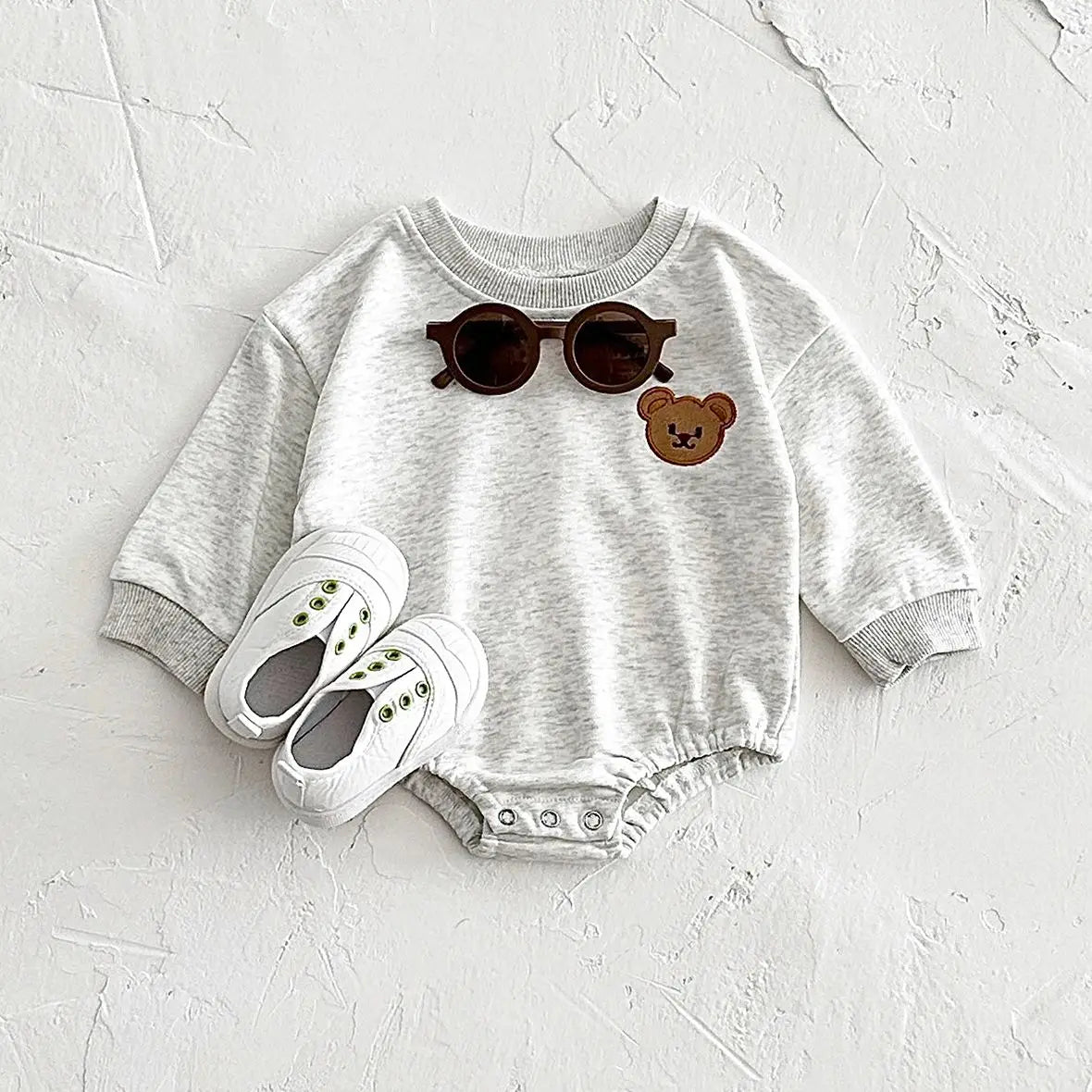 Baby Boys Girls Bubble Romper Long Sleeve Bear Embroidery Bodysuit