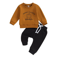 Load image into Gallery viewer, Toddler Baby Boy Girl 2Pcs Halloween Clothes Set Mama&#39;s Little Pumpkin Long Sleeve Crewneck Tops Pants
