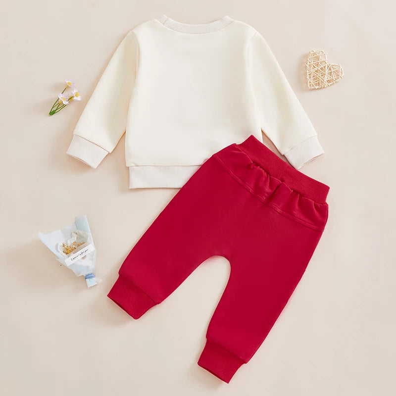 Baby Toddler Boys 2Pcs Valentine's Day Outfit Mr. Steal Your Heart Letter Print Long Sleeve Crewneck Top and Elastic Pants Valentines Jogger Set