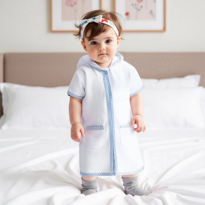 Toddler Kids Boys Girls Cover up Swimwear Striped Patchwork Short Sleeve Zipper Hoodie Beach Shirt Towel