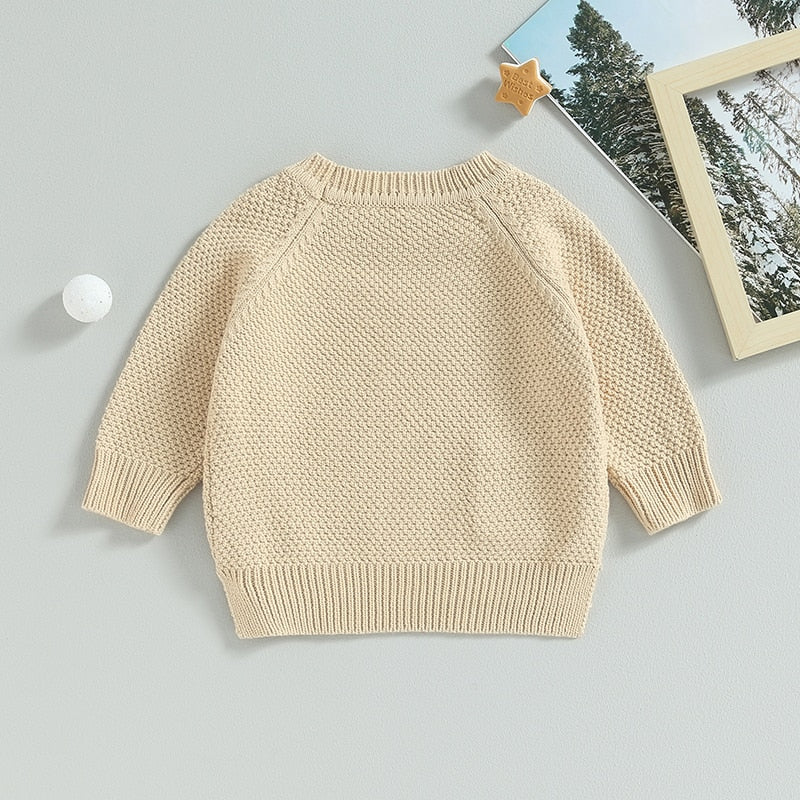 Baby Boy Girl Knitted Sweater Warm Long Sleeve Pullover with Pocket Autumn Knitwear