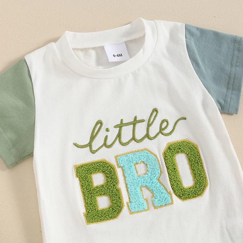 Baby Toddler Kids Boys 2Pcs Little Big Bro Brothers Matching Clothes Set Short Sleeve Embroidery Letters Top with Elastic Waist Shorts Set Summer Outfit