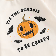 Load image into Gallery viewer, Baby Girl Boy Tis The Season To Be Creepy Halloween Romper Pumpkin Bat Print Long Sleeve Bubble Jumpsuit for Fall
