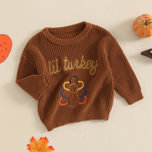 Load image into Gallery viewer, Baby Toddler Boys Girls Wild Turkey Thanksgiving Sweater Casual Letter Turkey Embroidery Warm Knitted Long Sleeve Pullover Knitwear Top
