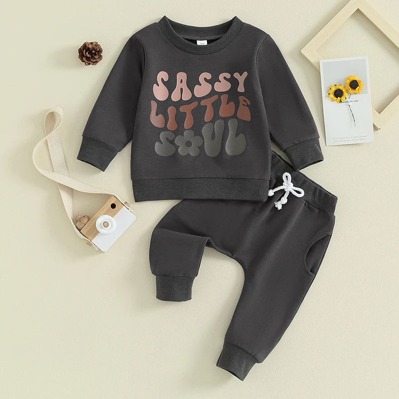 Toddler Baby Girl Boy 2Pcs Outfits Sassy Little Soul Long Sleeve Top Jogger Pants Clothes Set