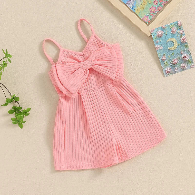 Baby Toddler Girls Ribbed Jumpsuit Cute Bow Sleeveless Tank Top Romper Shorts