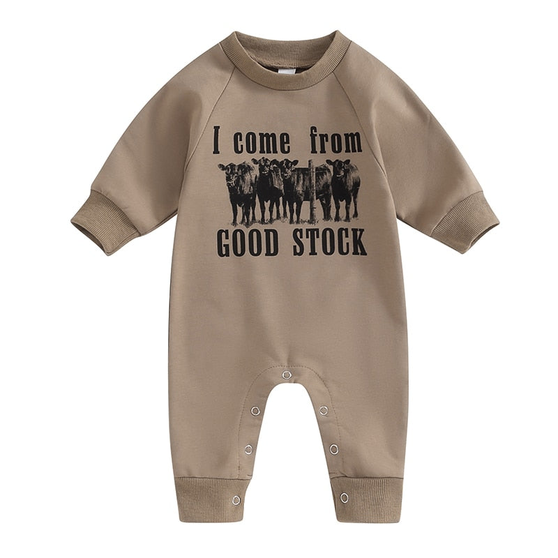 Baby Boy Girl Rompers Western Bull Head Letter Print Long Sleeve Jumpsuit Fall Clothes