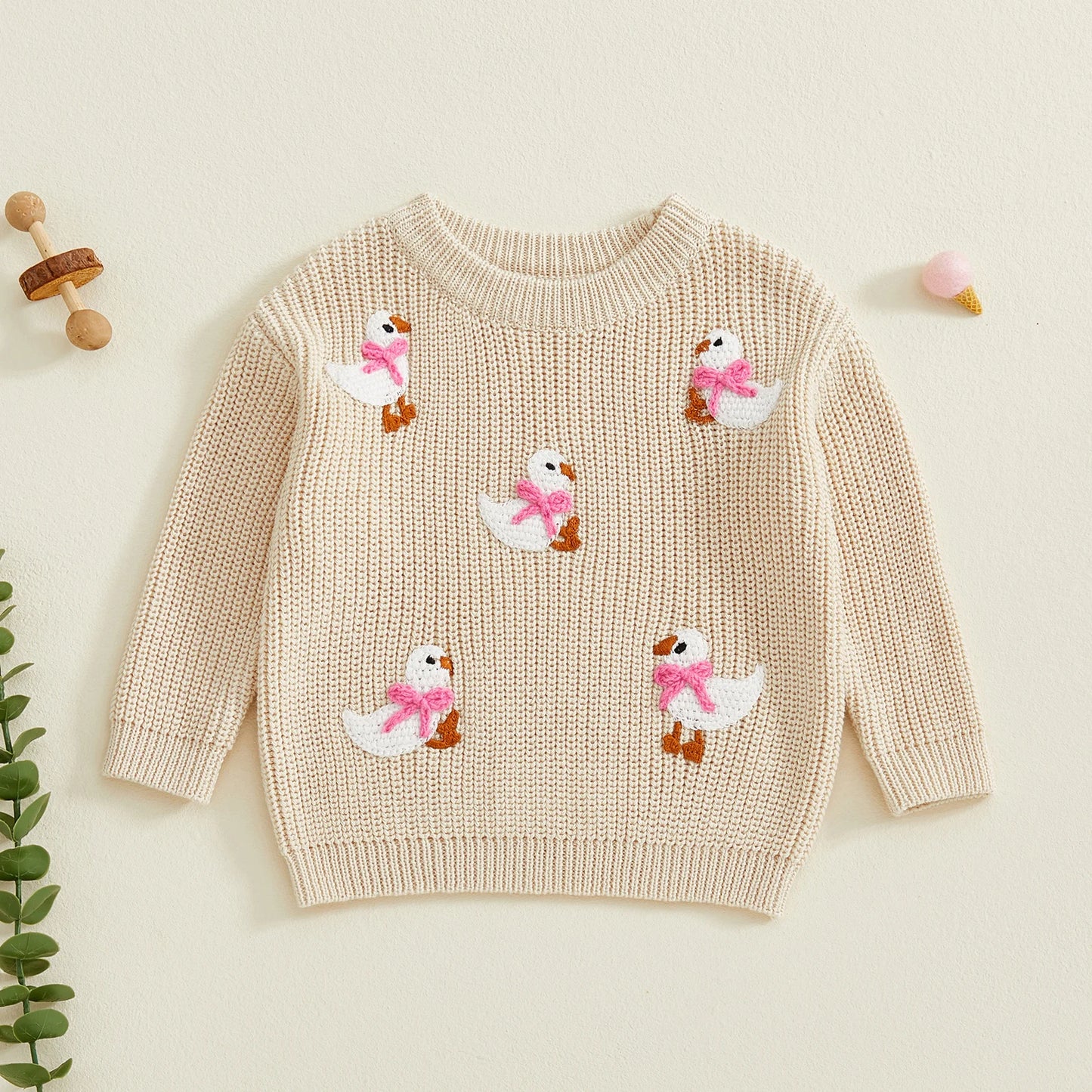 Baby Toddler Girls Sweater Long Sleeve Crew Neck Cute Duck Soft Warm Winter Sweater Clothes