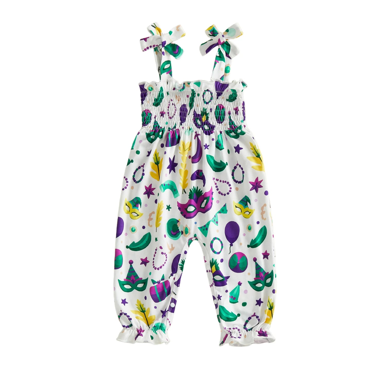 Baby Toddler Girls MardiGras Sleeveless Romper Cute Fashionable Mask Print Jumpsuit