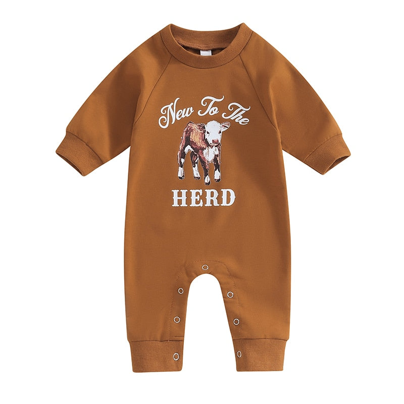 Baby Boy Girl Rompers Western Bull Head Letter Print Long Sleeve Jumpsuit Fall Clothes