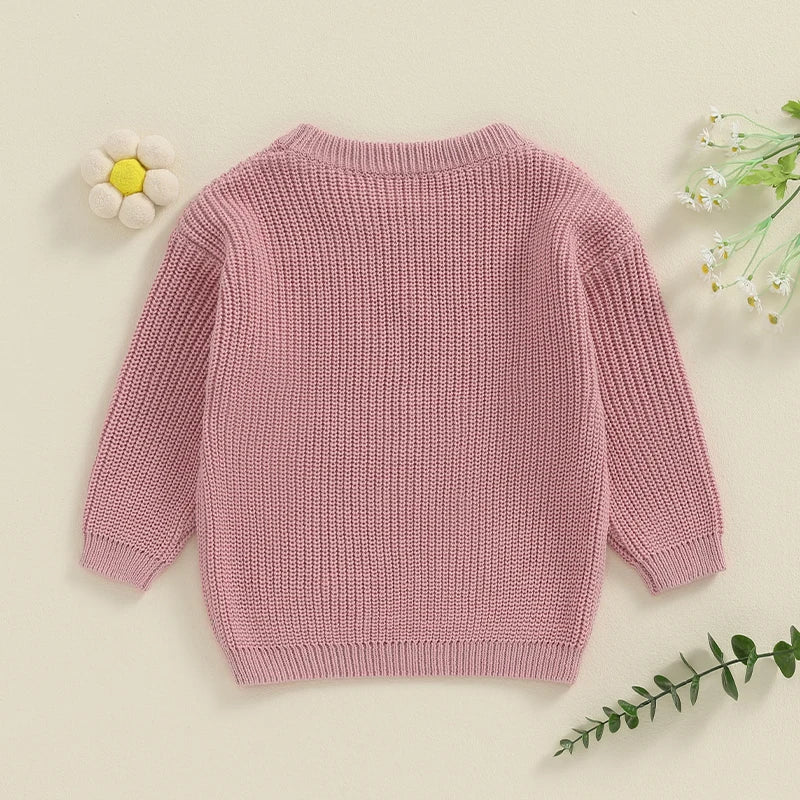 Toddler Kids Girl Big Sister Sweater Cute Long Sleeve Letter Embroidery Knit Pullover Loose Top