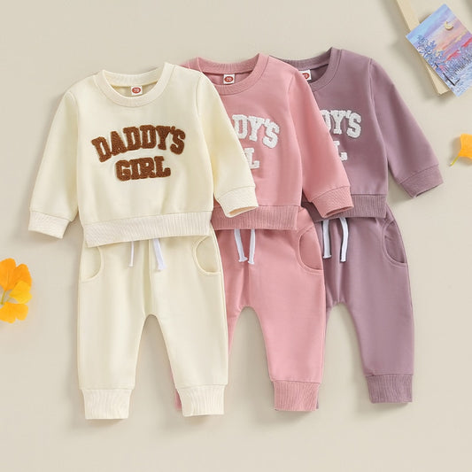 Baby Toddler Girls 2Pcs Outfits Fuzzy Letter Print Daddy's Girl Long Sleeve Crew Neck Pant Set